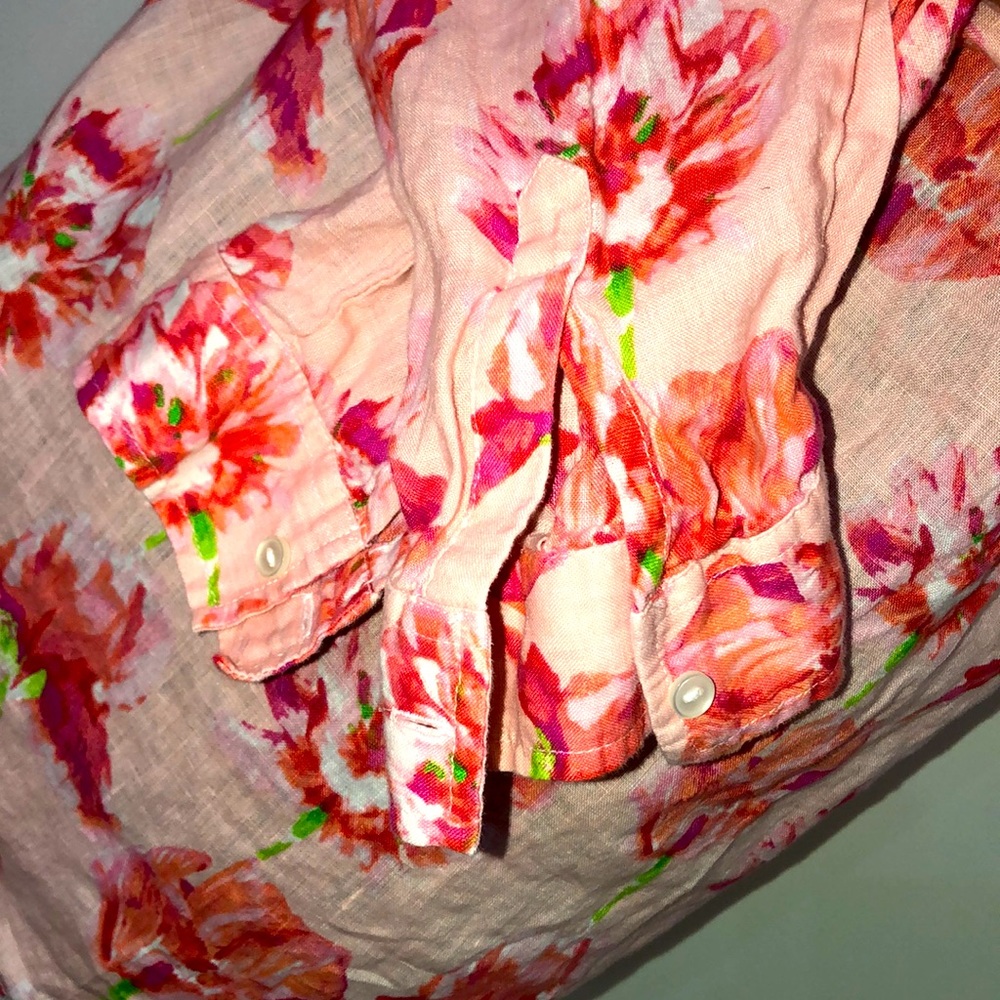 Charter Club Linen Pink Floral Print Button Down Blouse Spring Summer - Picture 6 of 8